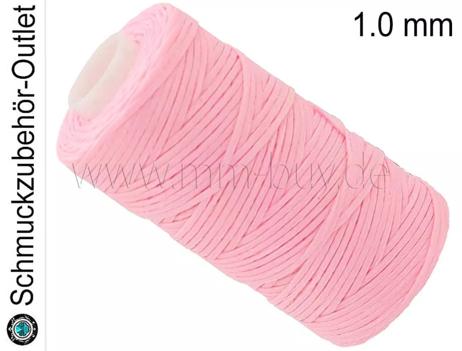 Schmuckband, gewachst, flach, rosa, 1 mm, 1 Spule (50 m)