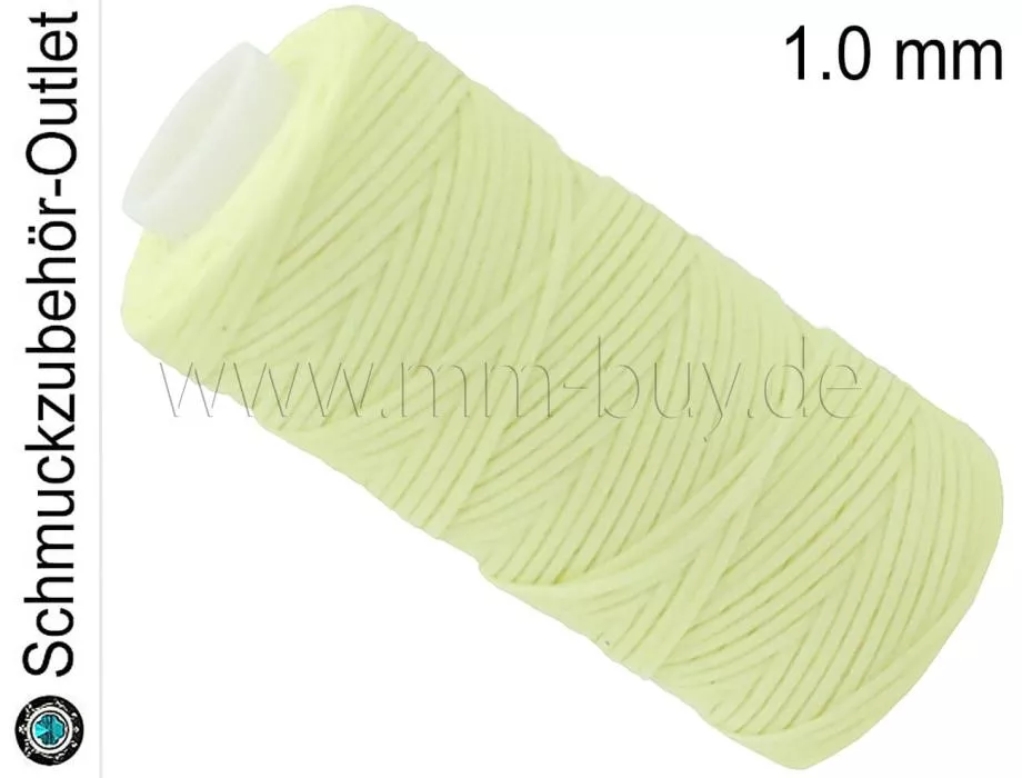 Schmuckband, gewachst, flach, zitronengelb, 1 mm, 1 Spule (50 m) Schmuckband, gewachst, flach, zitronengelb, 1 mm, 1 Spule (50 m)