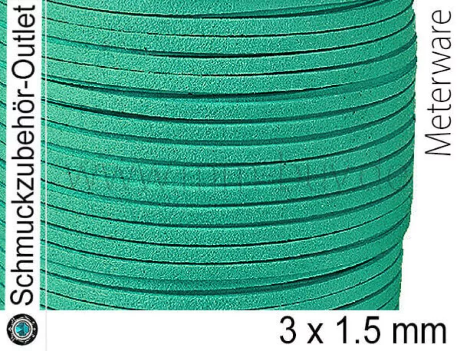 Wildlederband, flach, seegrün, 3 x 1.5 mm, 1 Meter