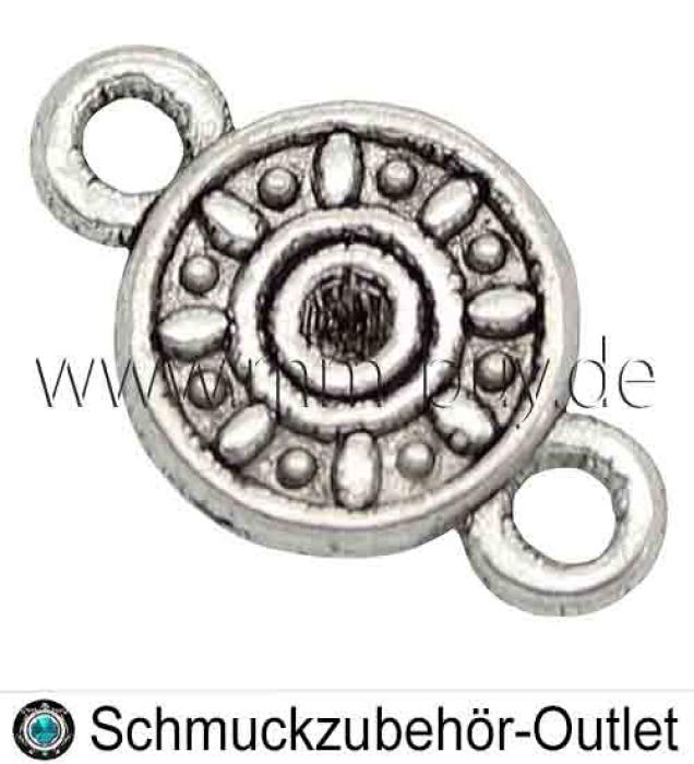 Schmuckverbinder, rund, Farbe: antik silber, 15 x 9 mm, 5 Stück