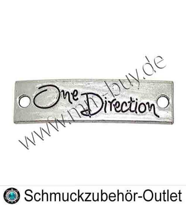 Schmuckverbinder mit Schrift „One Direction", Farbe: antik silber, 40 x 11 mm, 1 Stück