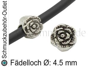 Metall Großlochperlen Blume silberfarben (Fädelloch Ø: 4.5 mm), 1 Stück