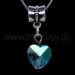 Charm mit Herz Anhänger, Glas, blau, 1 Stück