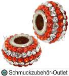 Großlochperlen, mit Strass, orange-weiß, Ø: 9x15 mm, Loch: 4.8 mm, 1 Stück