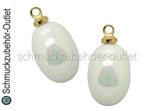Anhänger mit Muschelperle irisierend-perlmuttweiß oval / Tropfen (Ø: 10 x 19 mm), 1 Stück