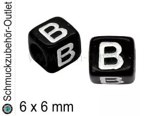 Buchstabenperlen „B“, Würfel, schwarz, Ø: 6x6 mm, 5 Stück