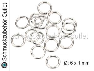 Biegeringe silberfarben nickelfrei stabil (Ø: 6 x 1 mm), 100 Stück