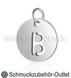 Edelstahl Buchstabenanhänger „B“ - rund, Ø: 12 mm, 1 Stück
