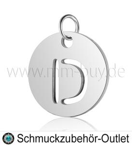 Edelstahl Buchstabenanhänger „D“ - rund, Ø: 12 mm, 1 Stück