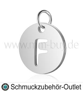 Edelstahl Buchstabenanhänger „F“ - rund, Ø: 12 mm, 1 Stück