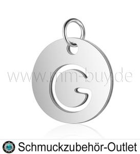 Edelstahl Buchstabenanhänger „G“ - rund, Ø: 12 mm, 1 Stück