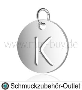 Edelstahl Buchstabenanhänger „K“ - rund, Ø: 12 mm, 1 Stück