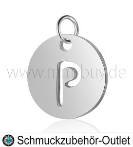 Edelstahl Buchstabenanhänger „P“ - rund, Ø: 12 mm, 1 Stück