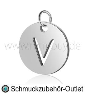 Edelstahl Buchstabenanhänger „V“ - rund, Ø: 12 mm, 1 Stück