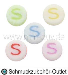 Buchstabenperlen „S“, Acryl, Ø: 7 mm, 5 Stück