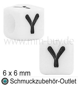 Buchstabenperlen „Y“, Würfel, weiß, Ø: 6x6 mm, 5 Stück