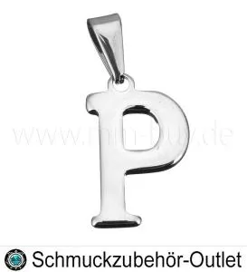 Edelstahl Buchstabenanhänger „P“, 12x21 mm, 1 Stück