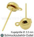 Edelstahl Ohrstecker halbrunde Kugel Ø: 5.5 mm goldfarben, 2 Stück (1 Paar)