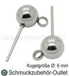 Edelstahl Ohrstecker Kugelgröße Ø: 6 mm, 2 Stück (1 Paar)