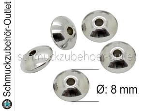 Edelstahlperlen, Linse, Ø: 8mm, 5 Stück