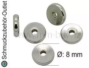 Edelstahlperlen, Scheibe, Ø: 8mm, 5 Stück