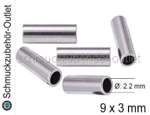 Edelstahl Röhrchen, glatt, 9x3mm, 5 Stück