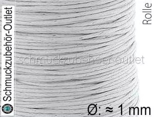 Baumwollband gewachst silbergrau (Ø: ca. 1 mm), 1 Spule (60 Meter)