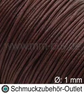 Schmuckband aus Baumwolle, braun, Ø: 1 mm, Meterware
