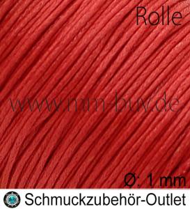 Schmuckband aus Baumwolle, hellrot, Ø: 1 mm, 1 Spule (60 Meter)