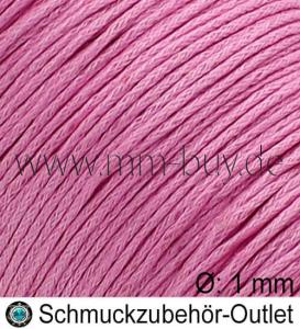 Gewachstes Schmuckband aus Baumwolle, rosa, Ø: 1 mm, Meterware