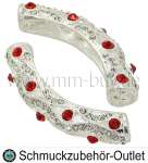 Rohrperlen mit Strass, silber-rot, Ø: 55 mm, Loch Ø: 4,9 mm, 1 Stück