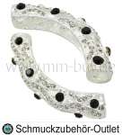 Rohrperlen mit Strass, silber-schwarz, Ø: 55 mm, Loch Ø: 4,9 mm, 1 Stück