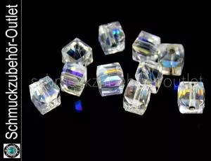 Glasschliffperlen Würfel irisierend-transparent (ca. Ø: 6 mm), 10 Perlen