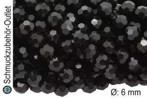 Glasschliffperlen schwarz rund (Ø: 6 mm), 1 Strang