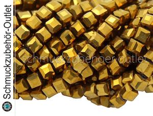 Glasschliffperlen gold Würfel metallisch (ca. 2,5 mm), 1 Strang