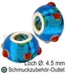 Großlochperlen, Glas, blau, Ø: 14 x 10 mm, Loch Ø: 4,5 mm, 1 Stück