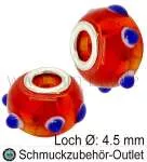 Großlochperlen, Glas, rot, Ø: 14 x 10 mm, Loch Ø: 4,5 mm, 1 Stück