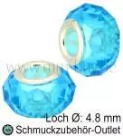 Großlochperlen, Glas, türkis, Ø: 14x8mm, Loch: 4,8 mm, 1 Stück