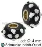 Großlochperlen, Glas, schwarz-weiß, Ø: 14 x 8 mm, Loch Ø: 4 mm, 1 Stück
