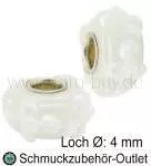Großlochperlen, Glas, weiß, Ø: 14 x 8 mm, Loch Ø: 4 mm, 1 Stück