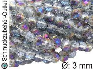 Glasschliffperlen, lüster, halbtransparent, Rondell, lila, Ø: 3x2 mm, 1 Strang