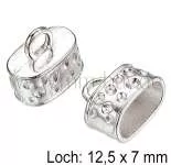 Schmuck Endkappen, groß, Farbe: silber, 13x15 mm, Loch: 12,5x7 mm, 2 Stück