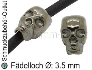 Metall Großlochperlen Schädel schwarz-oxidiert (Fädelloch Ø: 3.5 mm), 1 Stück