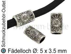 Metall Großlochperlen silberfarben (Fädelloch Ø: 5 x 3.5 mm), 1 Stück