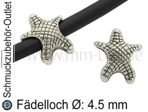Metall Großlochperlen [Seestern] - silberfarben - Fädelloch Ø: 4.5 mm - 1 Stück