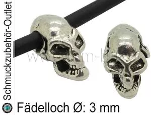 Metall Großlochperlen Schädel silberfarben (Fädelloch Ø: 3 mm), 1 Stück