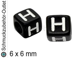 Buchstabenperlen „H“, Würfel, schwarz, Ø: 6x6 mm, 5 Stück