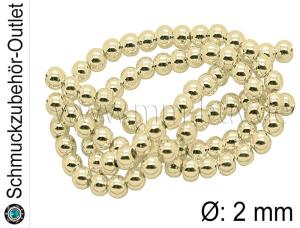 Hämatit, rund, hellgoldfarben, Ø: 2 mm, 1 Strang