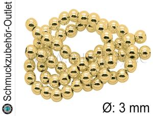 Hämatit, rund, hellgoldfarben, Ø: 3 mm, 1 Strang