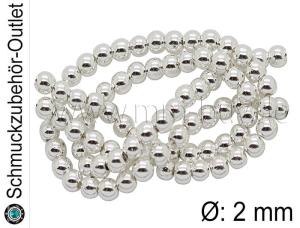 Hämatit, rund, silberfarben, Ø: 2 mm, 1 Strang